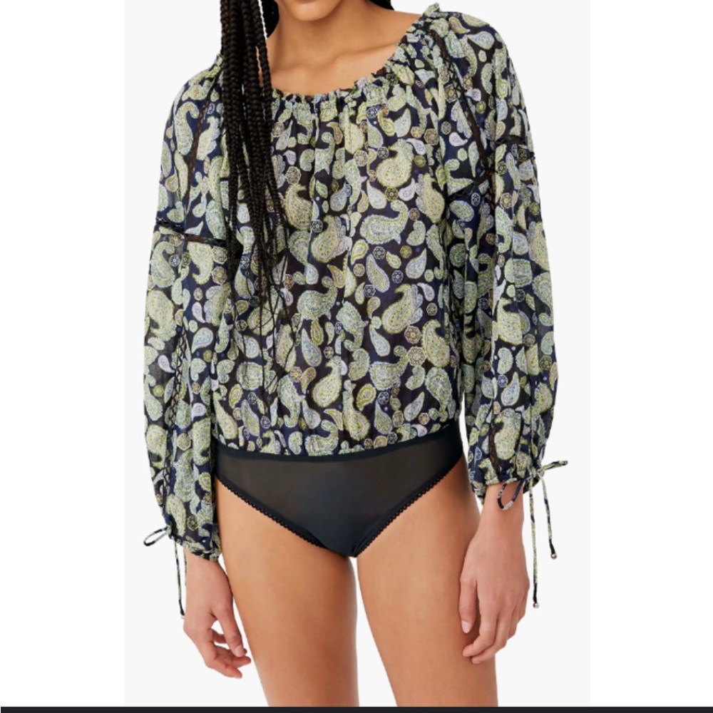 Intimately Free People Long Sleeve Sundown Paisley Cotton Bodysuit S